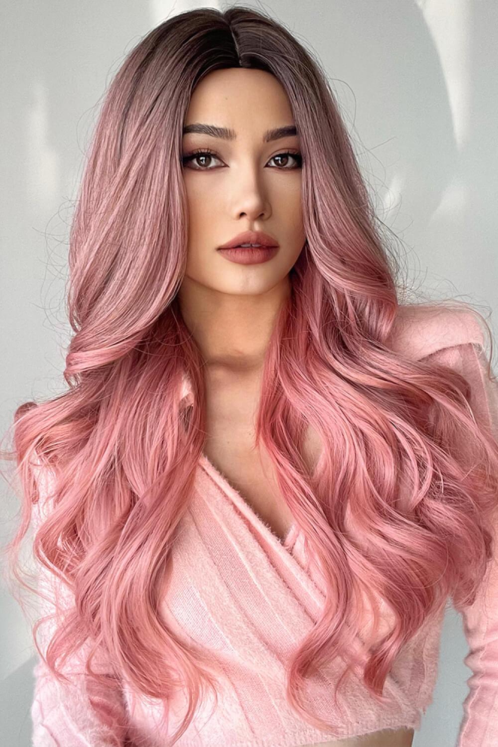 Wave Synthetic Long Wigs in Pink 26''