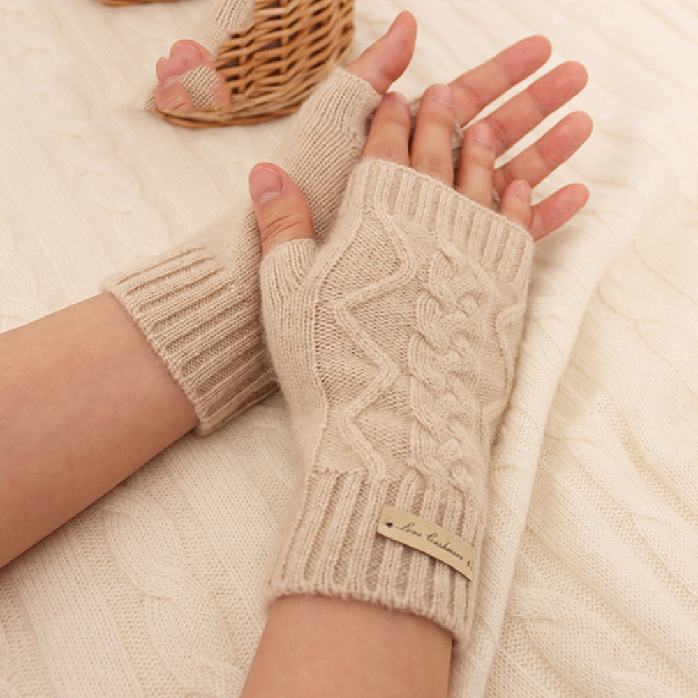 Pure Cashmere Cable Half Finger Gloves