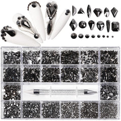 21 Grid Boxed Nail Strass Flachglas Nagel Strass Schmuck Set