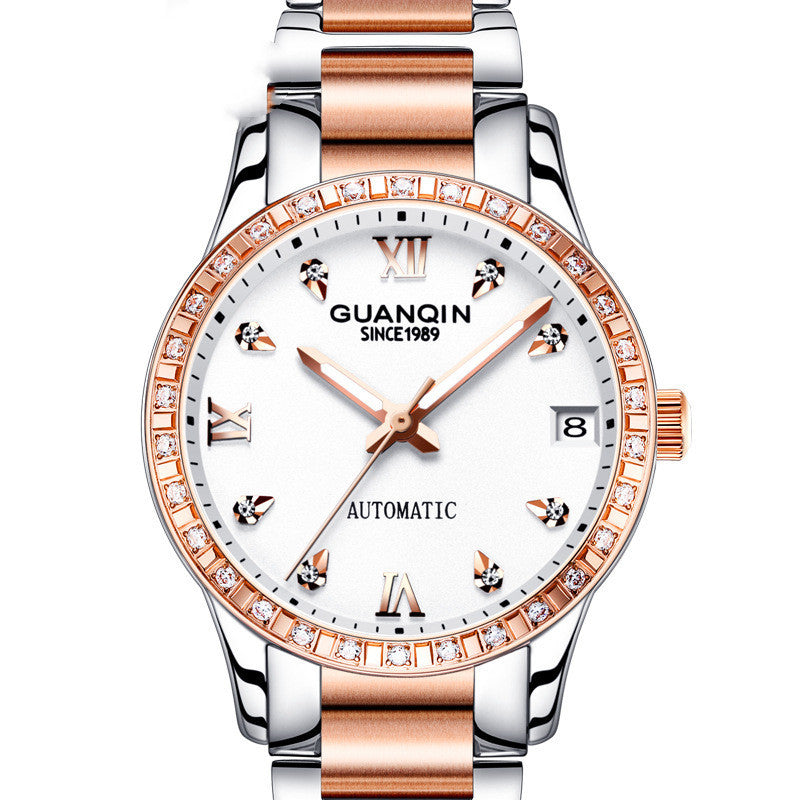 Reloj mecánico luminoso para mujer con diamantes incrustados