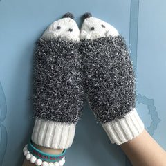 Winterwarme Fäustlinge, gestrickt, bestickte Handschuhe