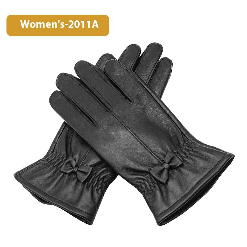 Autumn And Winter Leather Gloves Fleece-lined Thick Windproof Warm Touch Screen Sheepskin