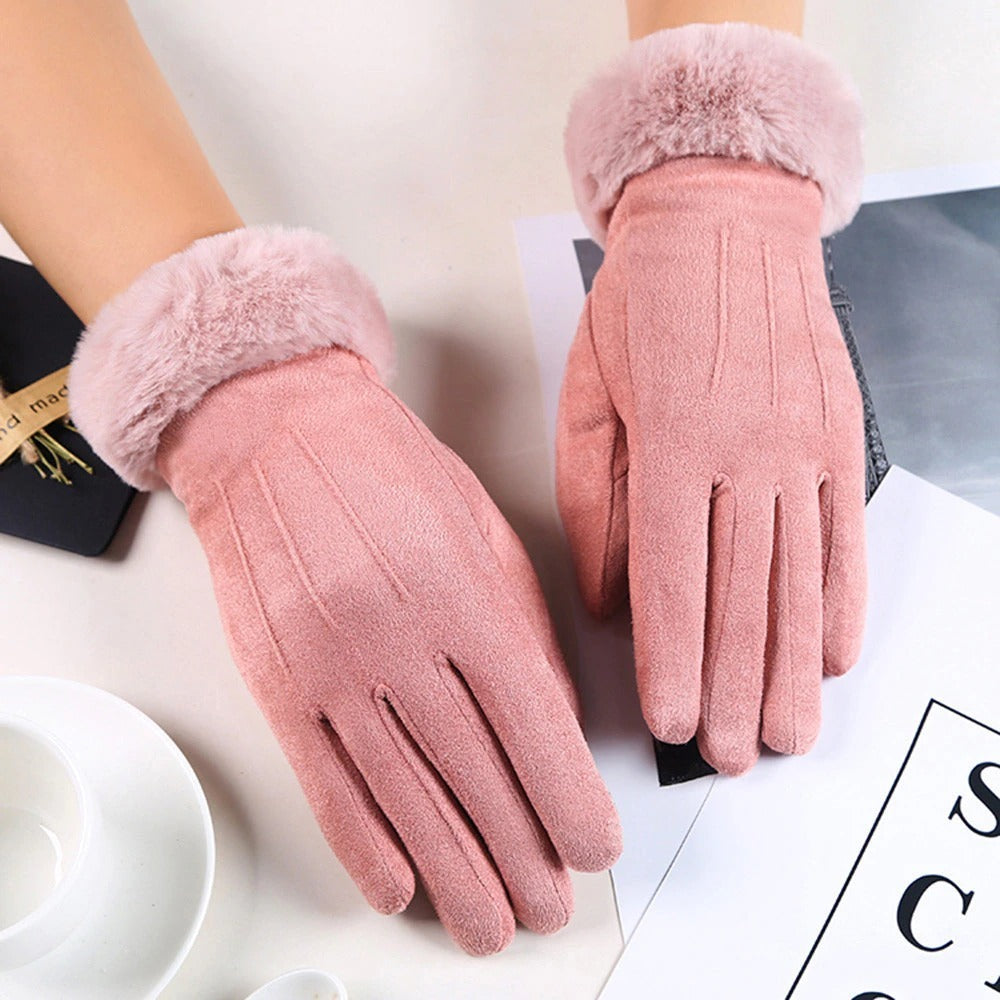 Guantes de conducción de invierno de piel negra resistentes al viento y cálidos para pantallas táctiles.