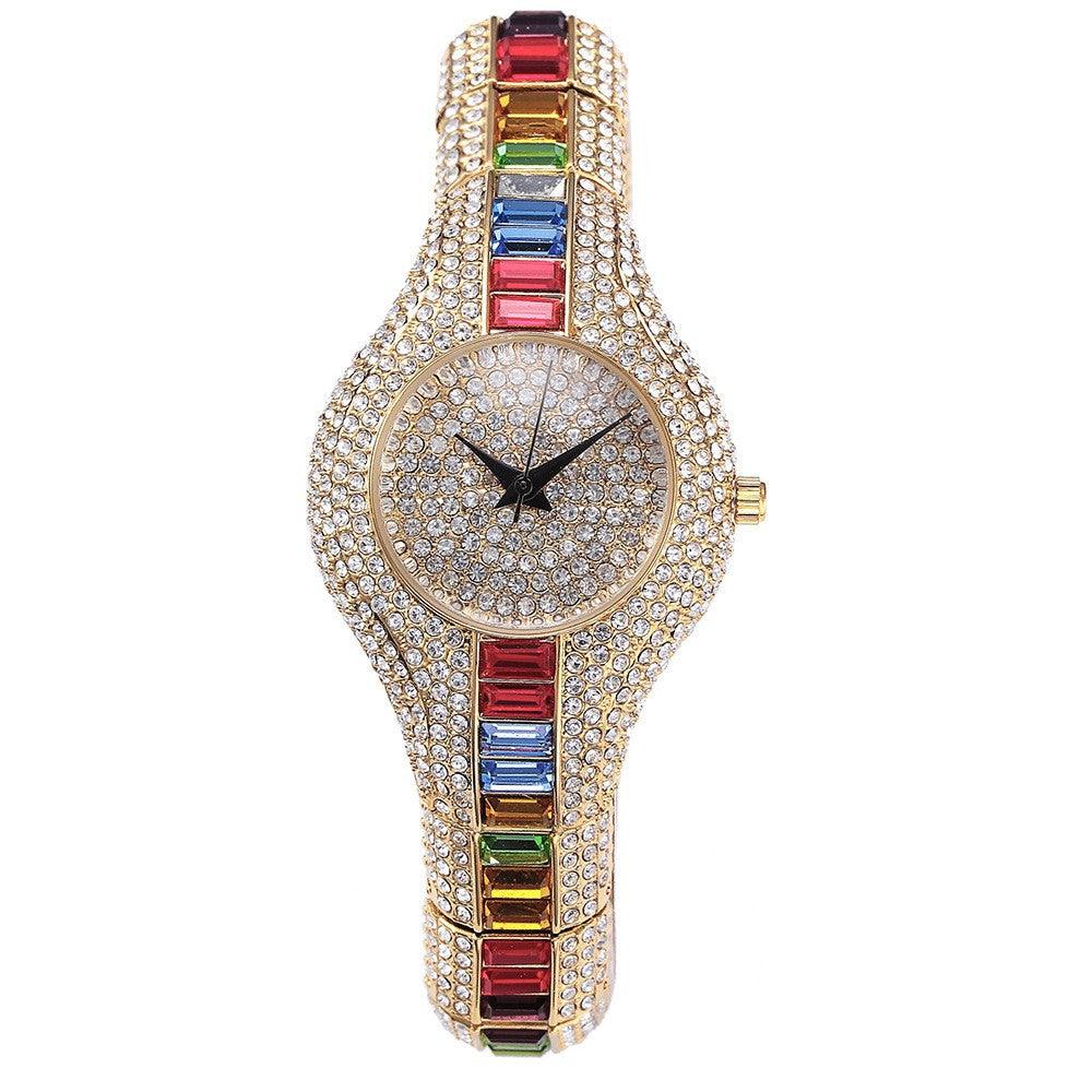 Watch With Diamonds And Colorful Stones Full Of Diamonds European-Style High-End Watches For Women
