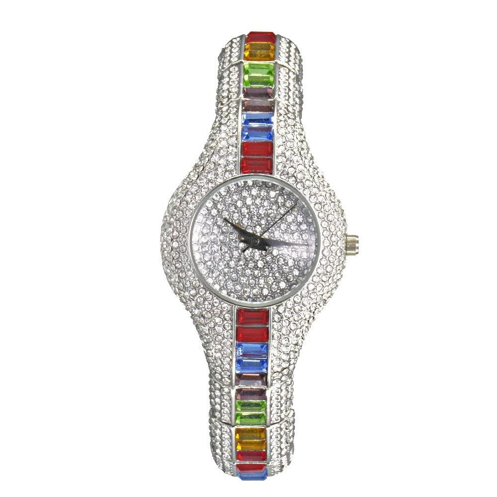 Watch With Diamonds And Colorful Stones Full Of Diamonds European-Style High-End Watches For Women