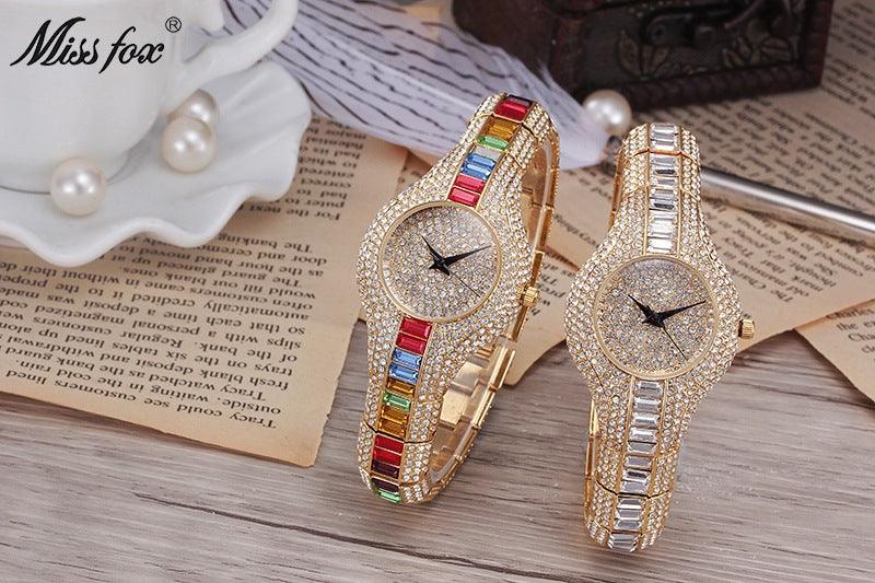 Watch With Diamonds And Colorful Stones Full Of Diamonds European-Style High-End Watches For Women