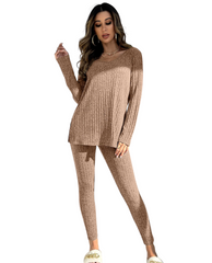 Knit Split Hem Top And Leggings Lounge Set