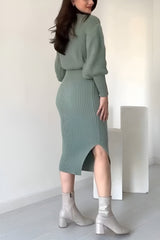 Ribbed Knit Two Piece Sweater And Skirt Set