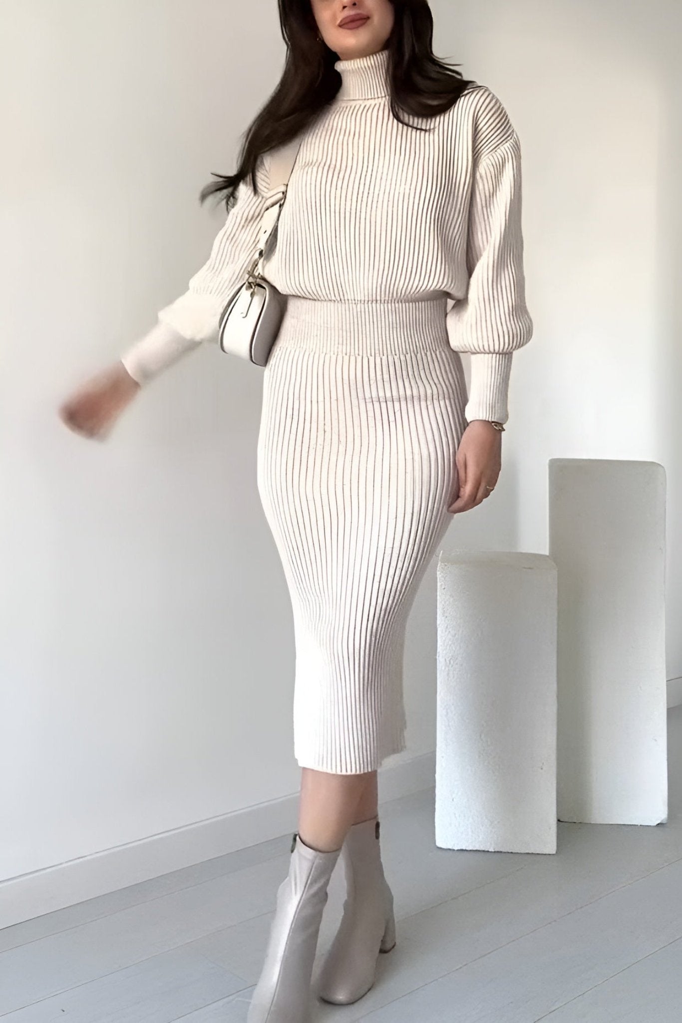 Ribbed Knit Two Piece Sweater And Skirt Set