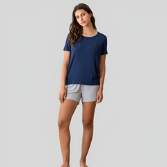 Ribbed Knit Short Sleeve Lounge Top