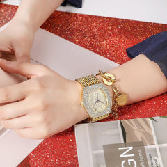 Steel Band Diamond Barrel Ladies Watch Gypsophila