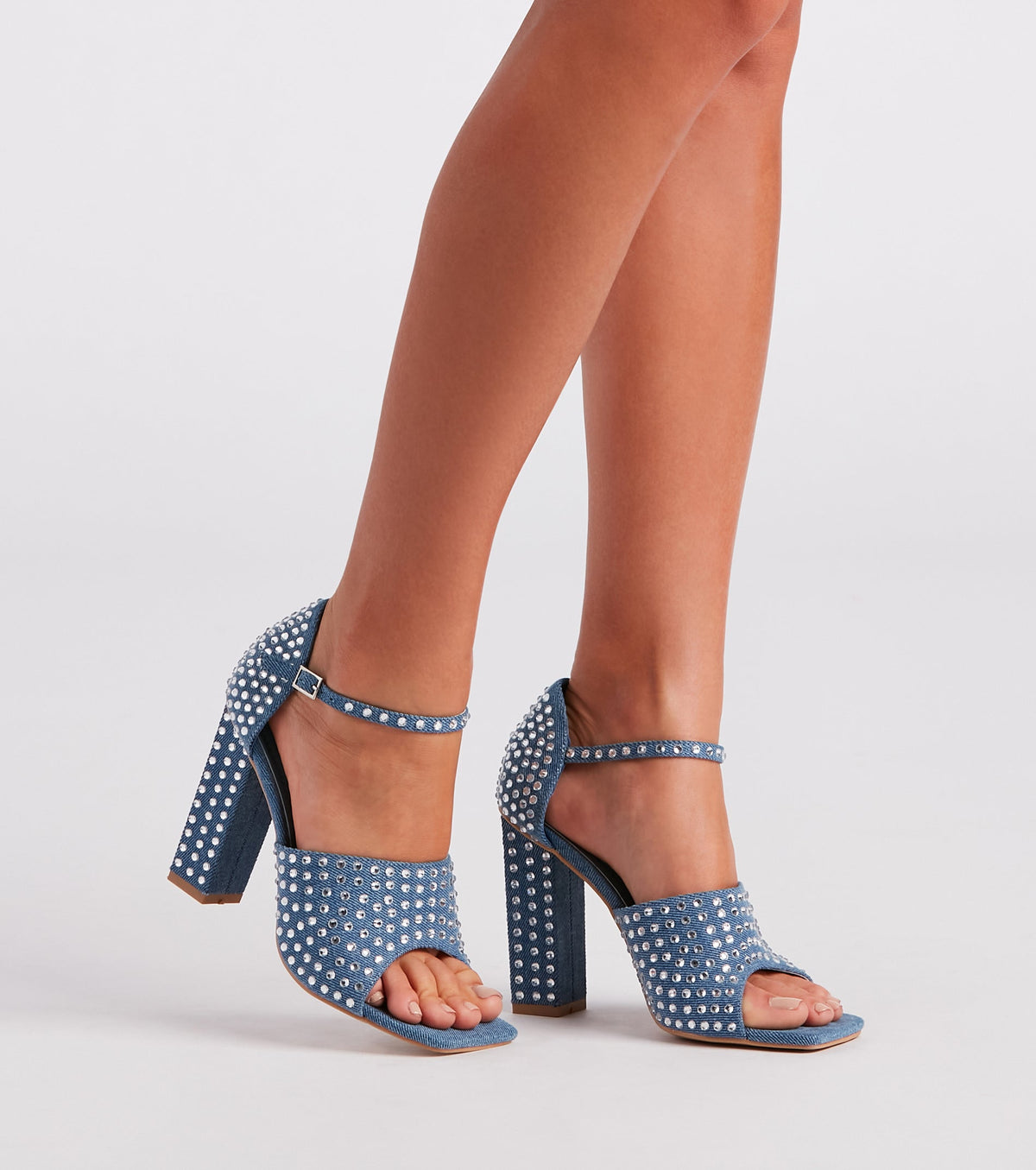 Trendy Diva Strass Denim Block Heels