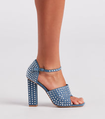 Trendy Diva Strass Denim Block Heels