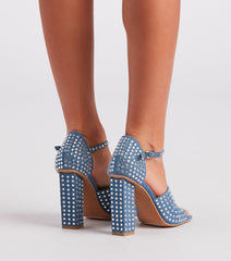 Trendy Diva Strass Denim Block Heels