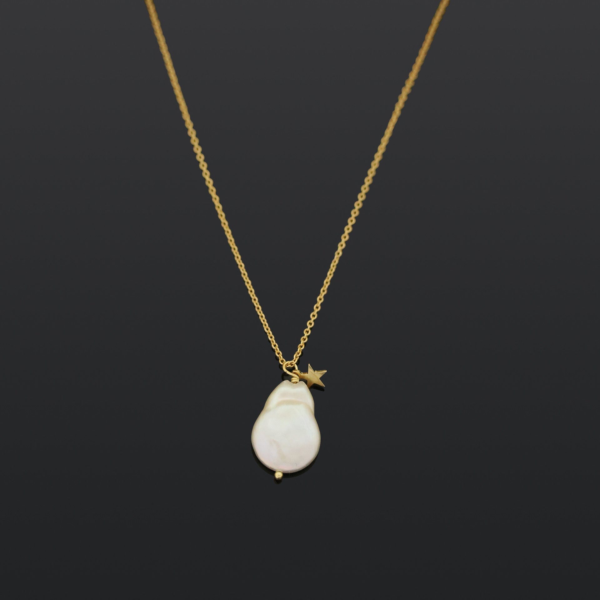 Real Natural Pearl & Star Pendant Gold Necklace