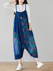 Pure Soul – Kurze Baggy-Latzhose in Denimblau