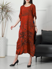 Rundhals-Midikleid aus ethischer Seide für die Freizeit