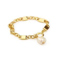 Pulsera con borlas de perlas reales y cadena de oro