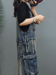 Spring And Summer Denim Loose Thin High-Waist Overalls