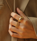 Double Layered Chain Links Gold Ring