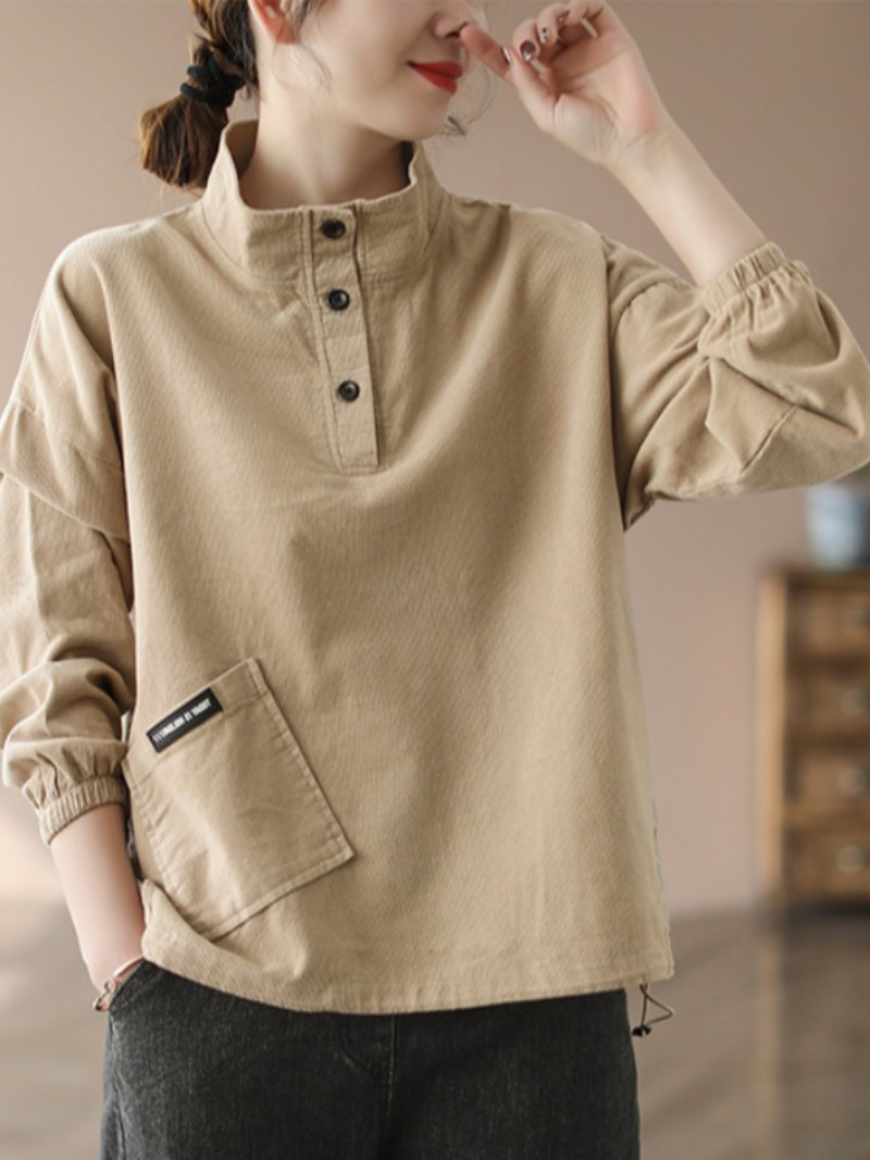 Chaqueta tipo suéter, holgada, de cuello alto, manga larga y botones