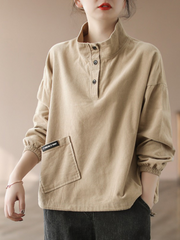 Chaqueta tipo suéter, holgada, de cuello alto, manga larga y botones