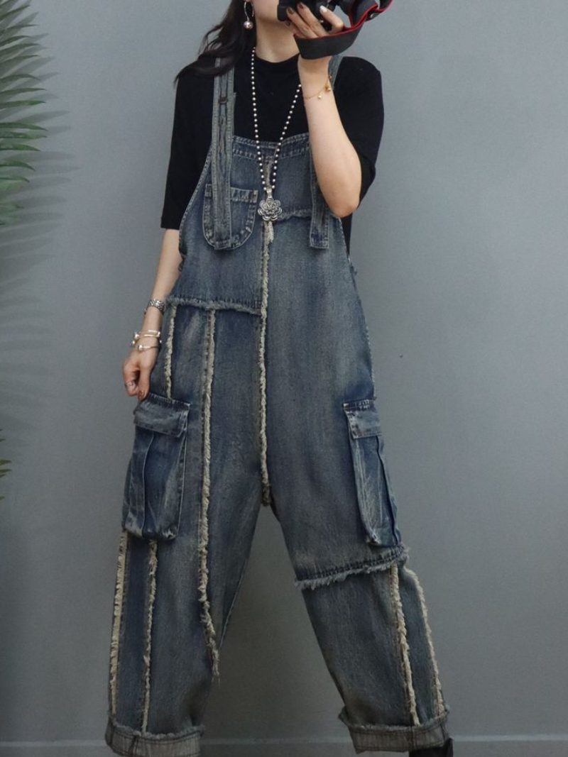 Spring And Summer Denim Loose Thin High-Waist Overalls