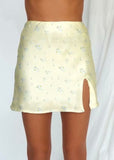 Yellow Floral Printed Leg Slit Mini Slip Skirt