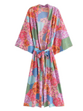 printing long belt stylish kimono cardigan jacket dress