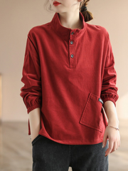 Chaqueta tipo suéter, holgada, de cuello alto, manga larga y botones