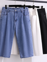 Denim hose hohe taille dünne lose gerade elastische breite bein