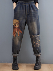 Mühelos stylische Hose mit Cartoon-Patch-Stickerei