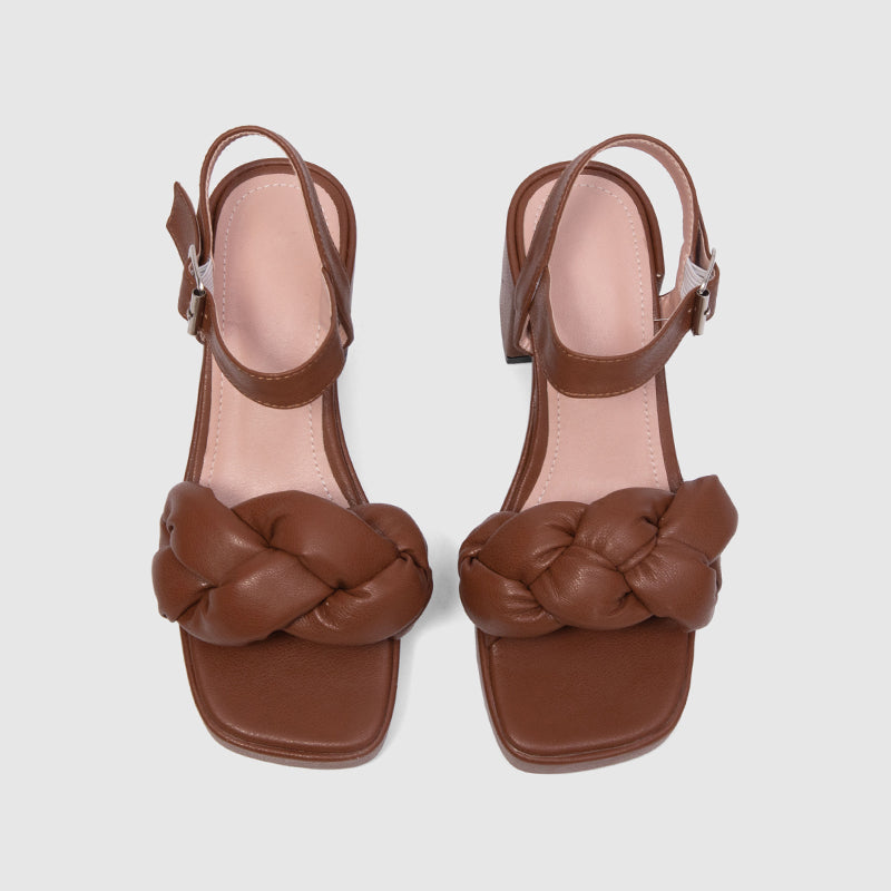 Braided Strap Chunky Slide Sandals Brown