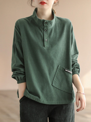 Chaqueta tipo suéter, holgada, de cuello alto, manga larga y botones