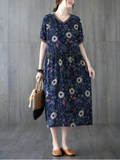 Beautiful summer floral cotton linen Smock slim dress  Fit