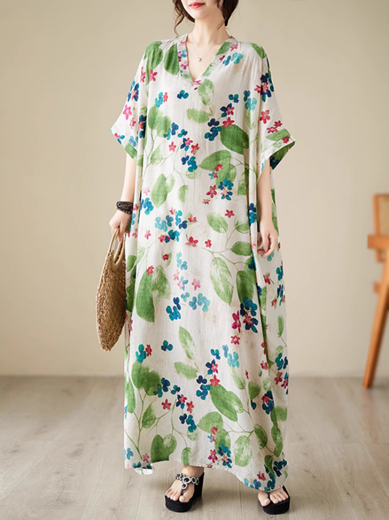 Vestido caftán playero con estampado de serenata al atardecer 