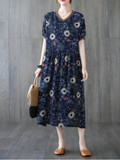 Beautiful summer floral cotton linen Smock slim dress  Fit