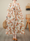 Feel My Love Round Neck Floral Smock Dress