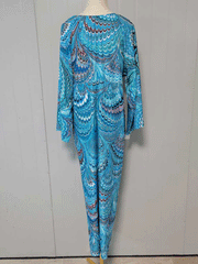 Printed Blue Color Polyester Long Length Gown Kimono Duster Robe