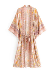 Strandmode Blumendruck Mehrfarbige Farbe Langes Kleid Kimono Duster Robe