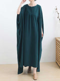 Plain Cotton Round-Neck Bat Sleeves Kaftan Dress