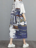 Abstract Art Print Cotton Short Sleeve A-Line Shirt Dress