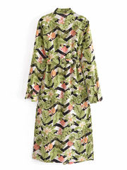 Bedruckter grüner Polyester-Kimono-Staubmantel in langer Länge