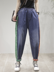 Vintage Loose Fit Patch Denim Bottom Jeanshose