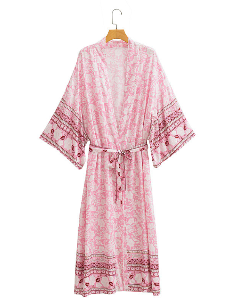 Hermoso kimono largo bohemio, vestido kimono largo floral para mujer, kimono de playa bohemio