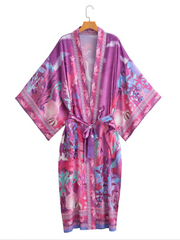 Kimono cárdigan con estampado de sirena multicolor y estilo otoñal