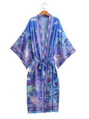 Kimono cárdigan con estampado de sirena multicolor y estilo otoñal