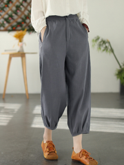 Pantalones bombachos largos holgados con cintura elástica informales a la moda para mujer