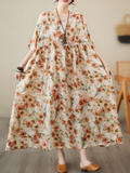 Feel My Love Round Neck Floral Smock Dress