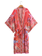 Kimono cárdigan con estampado de sirena multicolor y estilo otoñal